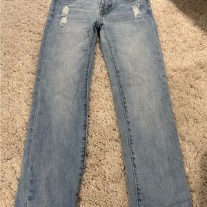 7 For All Mankind Blue Distressed Straight-Leg Jeans